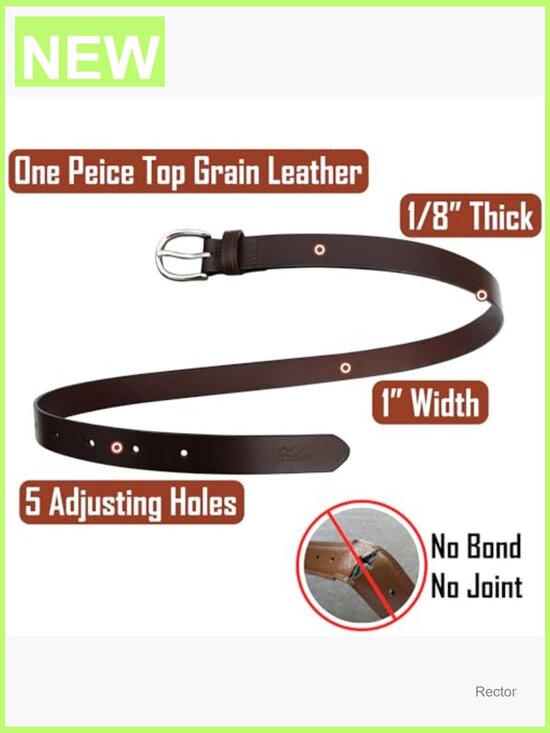 Top Grain Leather Belt, 1 Inch Wide, Classic Style, Silver Buckle main image 6